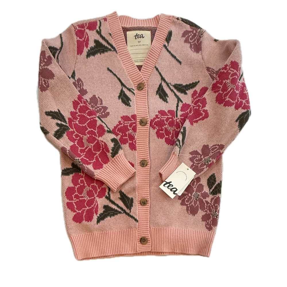 Tea Collection Girls Pink Floral Cardigan size: 4-5T